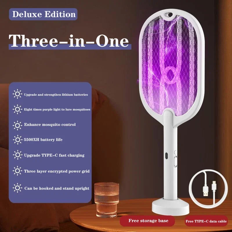 Upgraded 3000V Mosquito Swatter with TYPE-C Charging, 3 in 1 Electric Mosquito Swatter, Mosquito Killer Lamp