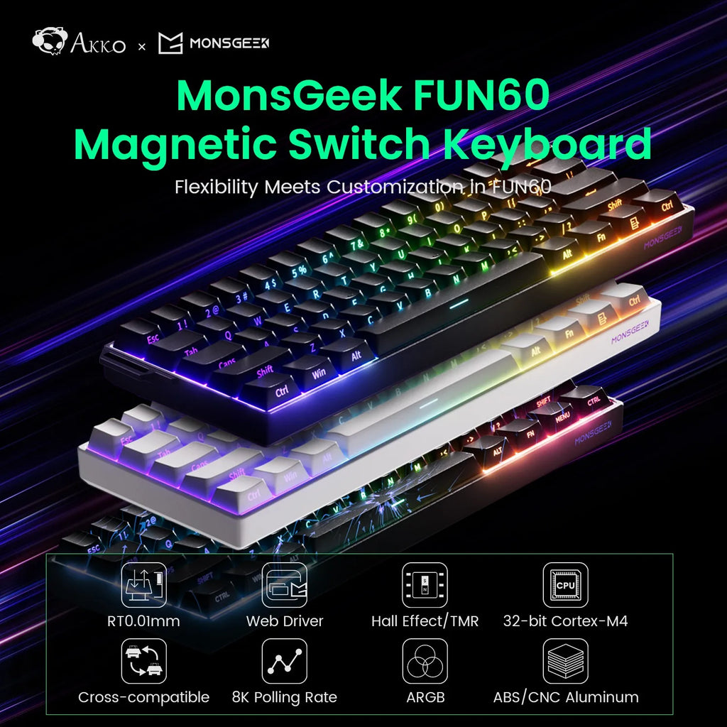 Teclado Mecânico Akko MonsGeek FUN60 - Gaming 60% com Switches Magnéticos e RGB
